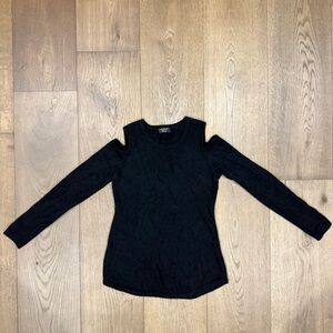 Charter Club Black Cashmere Long Sleeve Cold Shoulder Top